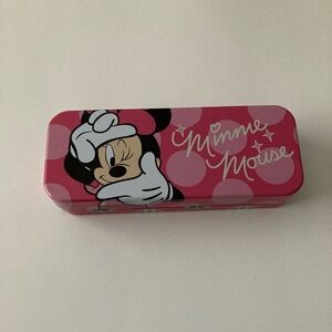 Winking Minnie Mouse Tin Box Pencil Case Dark Pink